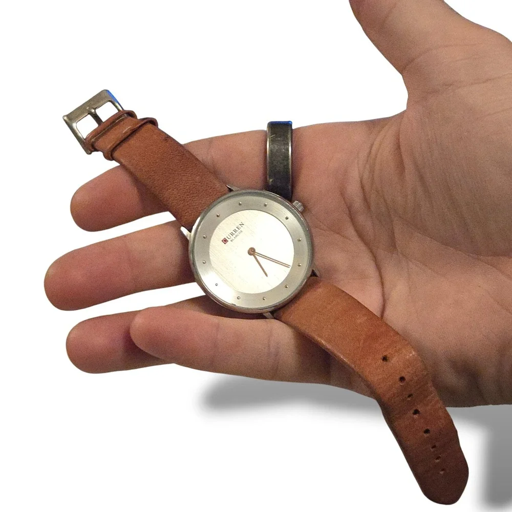Curren Blanche Unisex Brown Leather Strap‎ Minimalist Silver Face Watch C9033L
